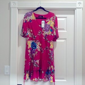 Lauren Ralph Lauren Women's Floral Print V-Neck Short Sleeve Tiered A-Line Dress